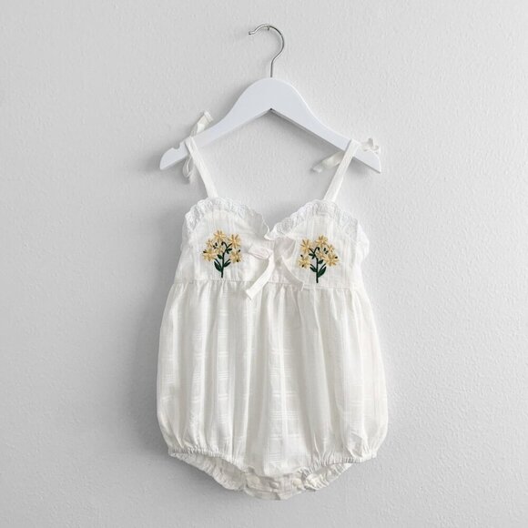 NWT Pretty Baby Girls Romper Bubble One-piece Embroidered Flowers Boutique 9-12M